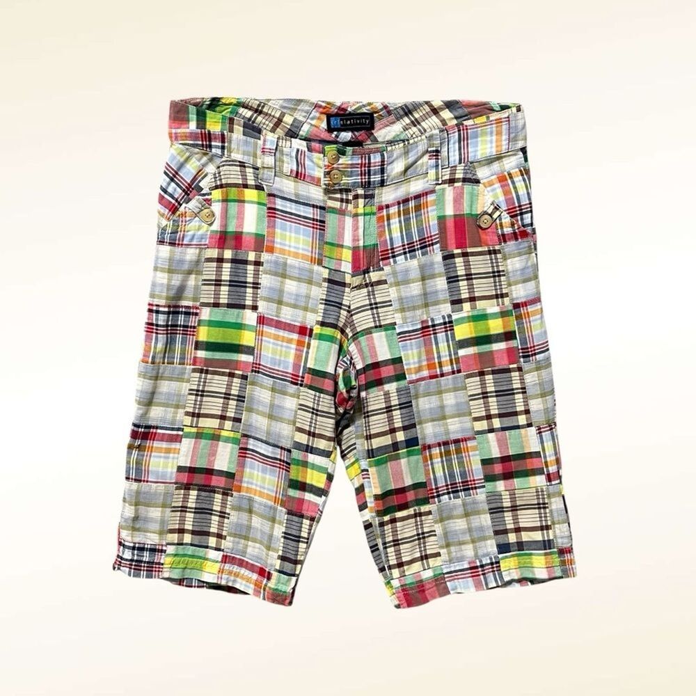 Relativity Madras Plaid Patchwork Bermuda Shorts … - image 1